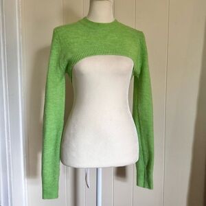 Green Cotton Blend Cropped Sweater Sleeve Top | Small | Petite